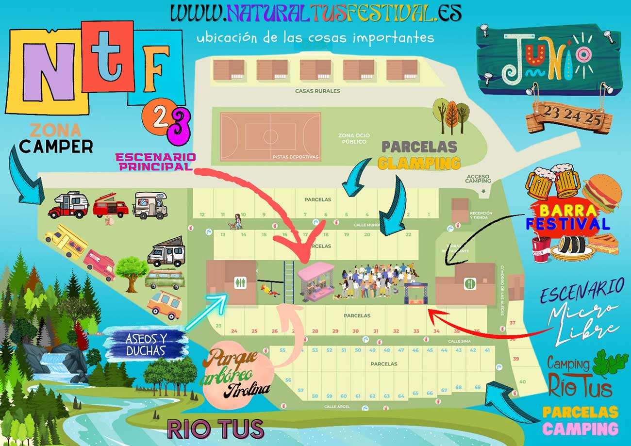 Mapa de Camping Rio Tus - Natural Tus Festival 2023